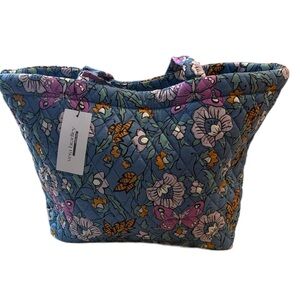 Vera Bradley Small East West Blue Quilted Floral & Butterfly Tote